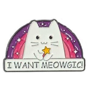 I Want Meowgic Enamel Pin Brooch Magic Rainbow Cat Star Pink Purple Wand  NWOT